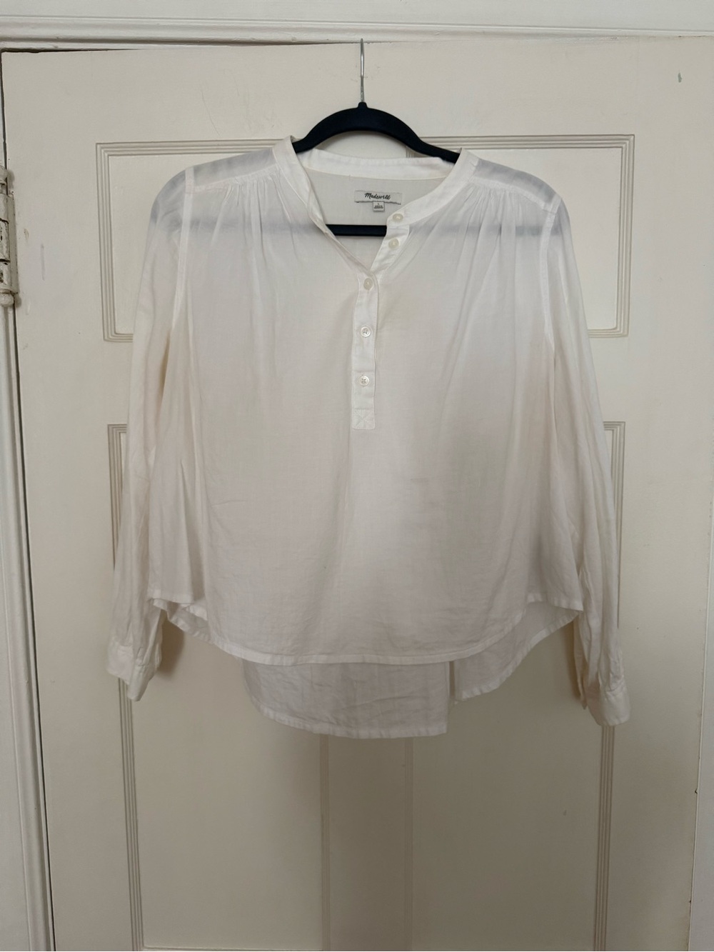 Madewell White Lightweight Button-Front Peasant Blouse